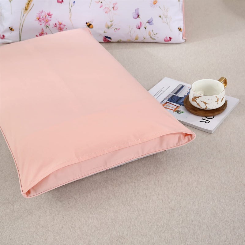 YOUSA YOU SA 100% Cotton Pillowcases Set of 2 Flowers Pattern Bed Pillow Covers Envelope Closure End Bees Pink Pillow Case (King,Color-10) - Image 4